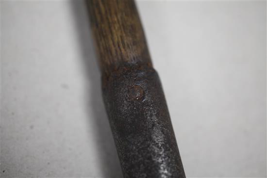 A rare 17th/18th century left handed spur toed golf club, length 42.5in.